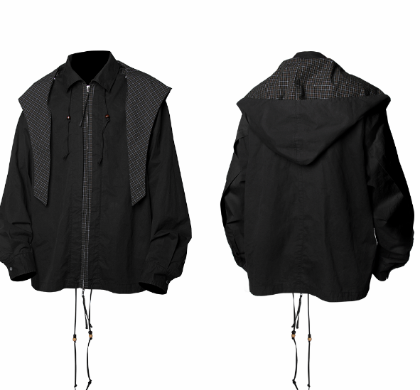 Chemise Froncée à Perles et Capuche Amovible Noir | RELABEL
