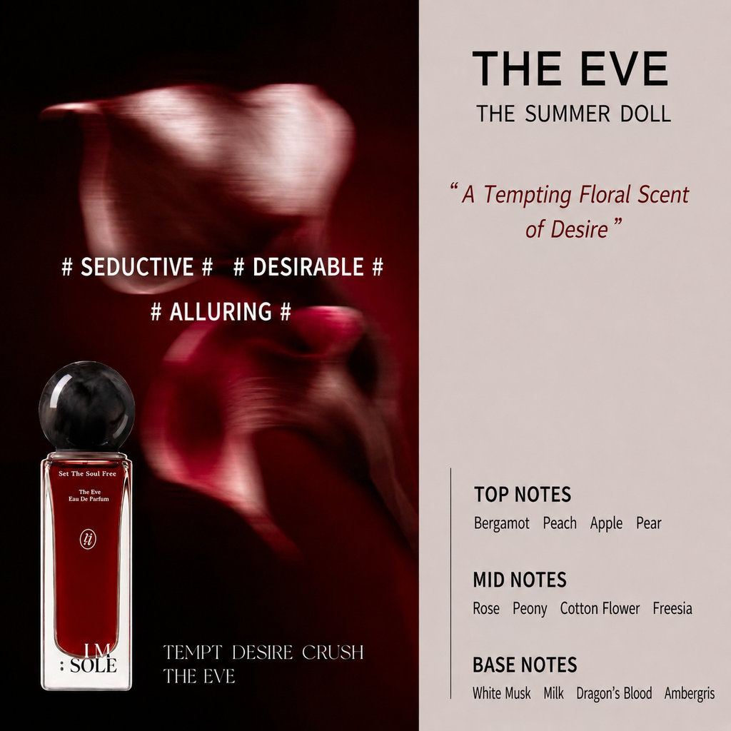 Eau de parfum verre transparent IMSOLE rouge profond en verre, vue de détail