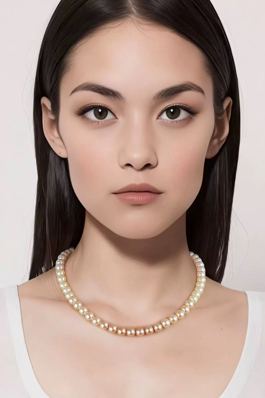 Collier de perles multicolores porté, dégradé pastel illuminant le cou