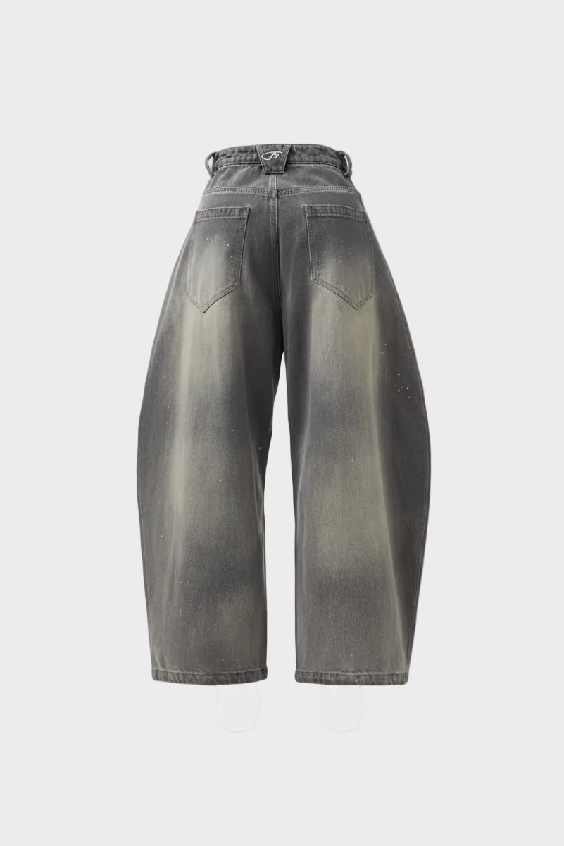 Jean gris-vert vintage à jambes larges vue de dos