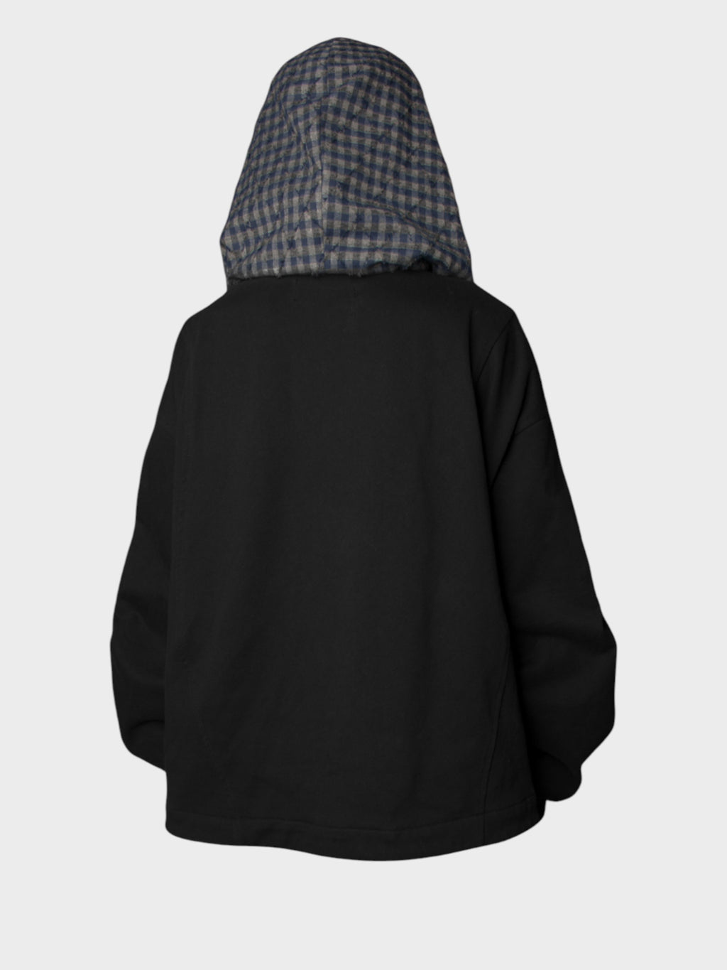 Veste Oversize Unisexe Noire à Capuche-Écharpe à Carreaux