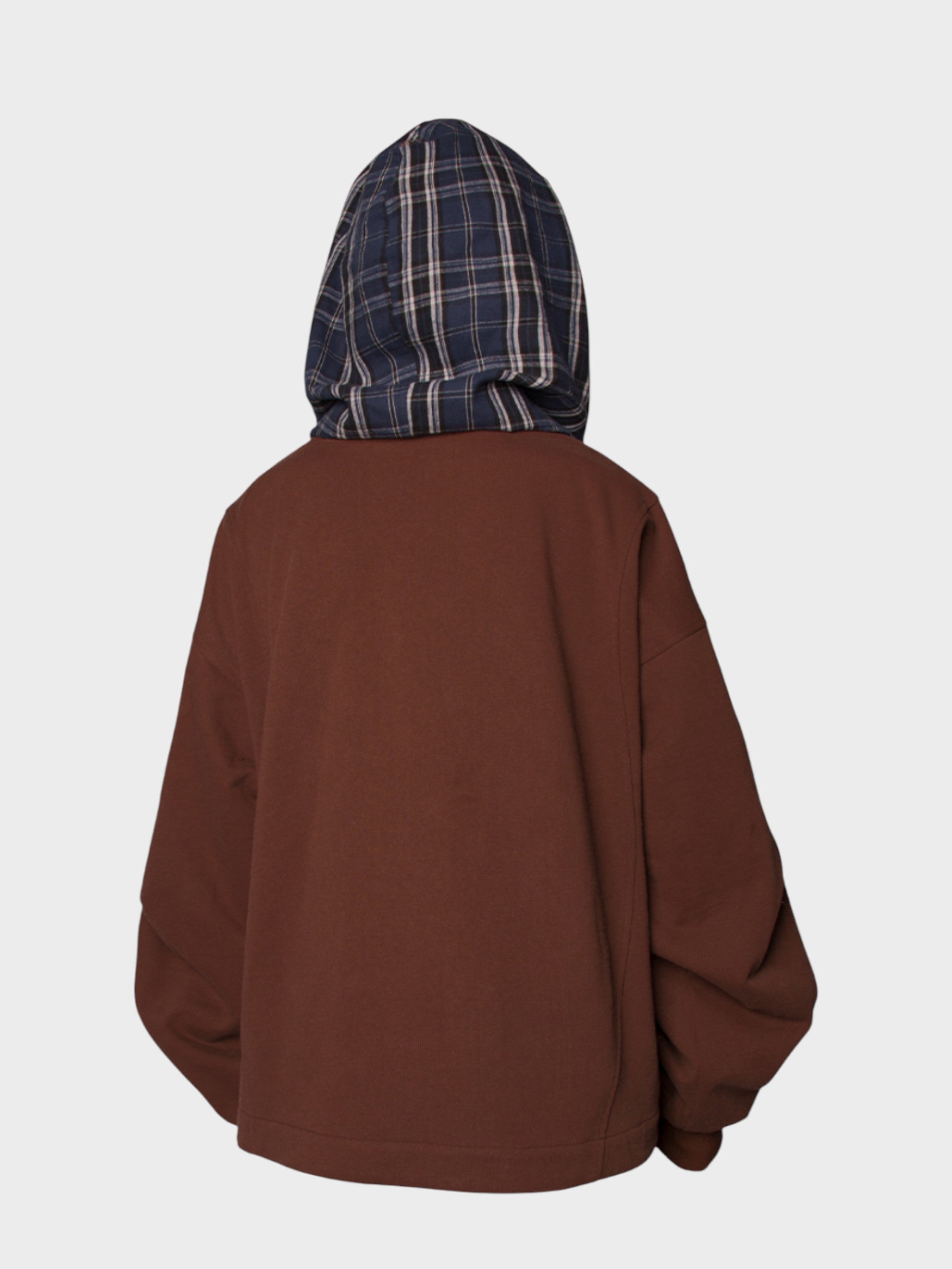Veste Oversize Unisexe à Capuche-Écharpe Caramel et Motif Carreaux