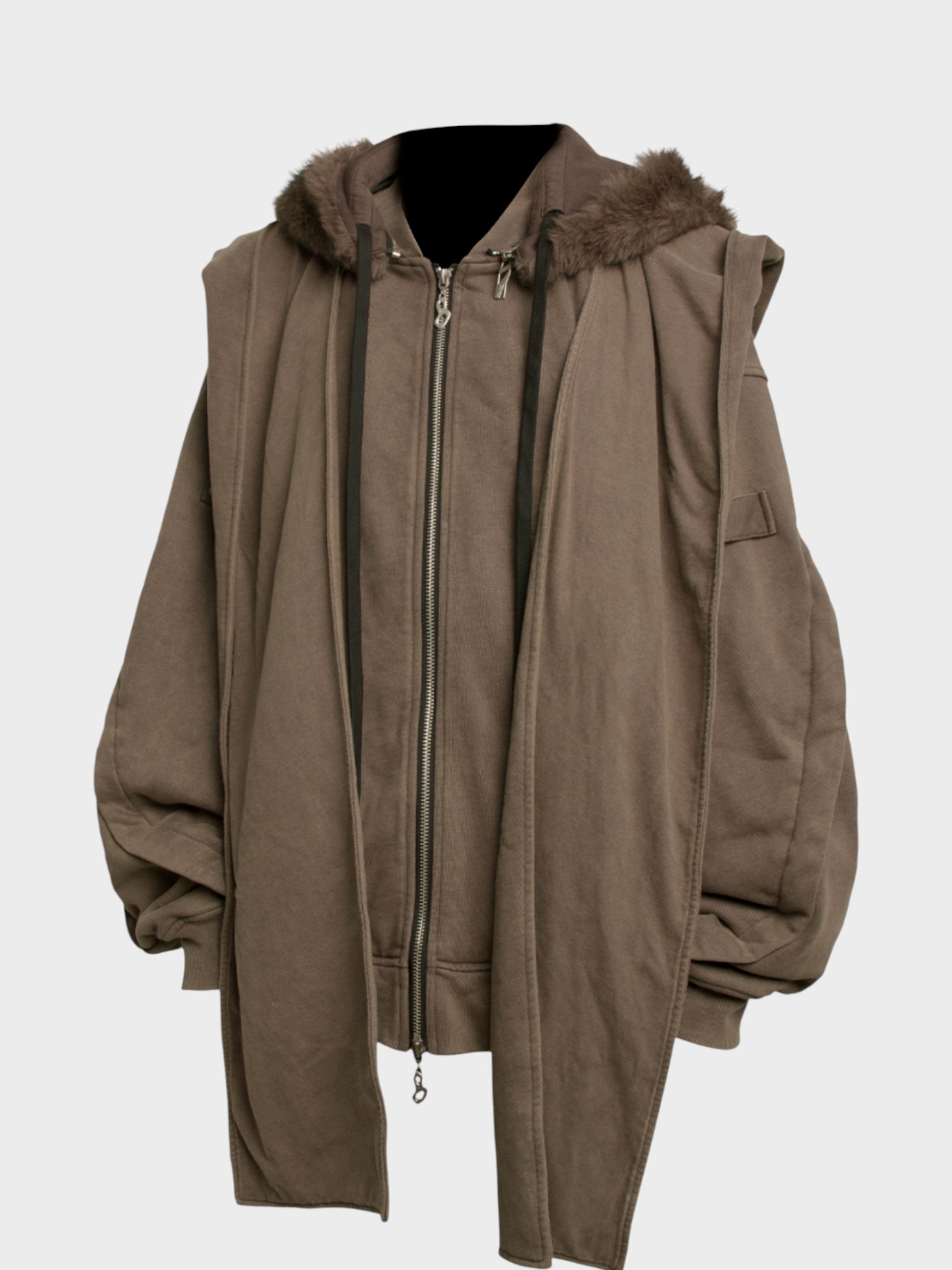 Veste Oversize Unisexe à Capuche Brun avec Écharpe Intégrée
