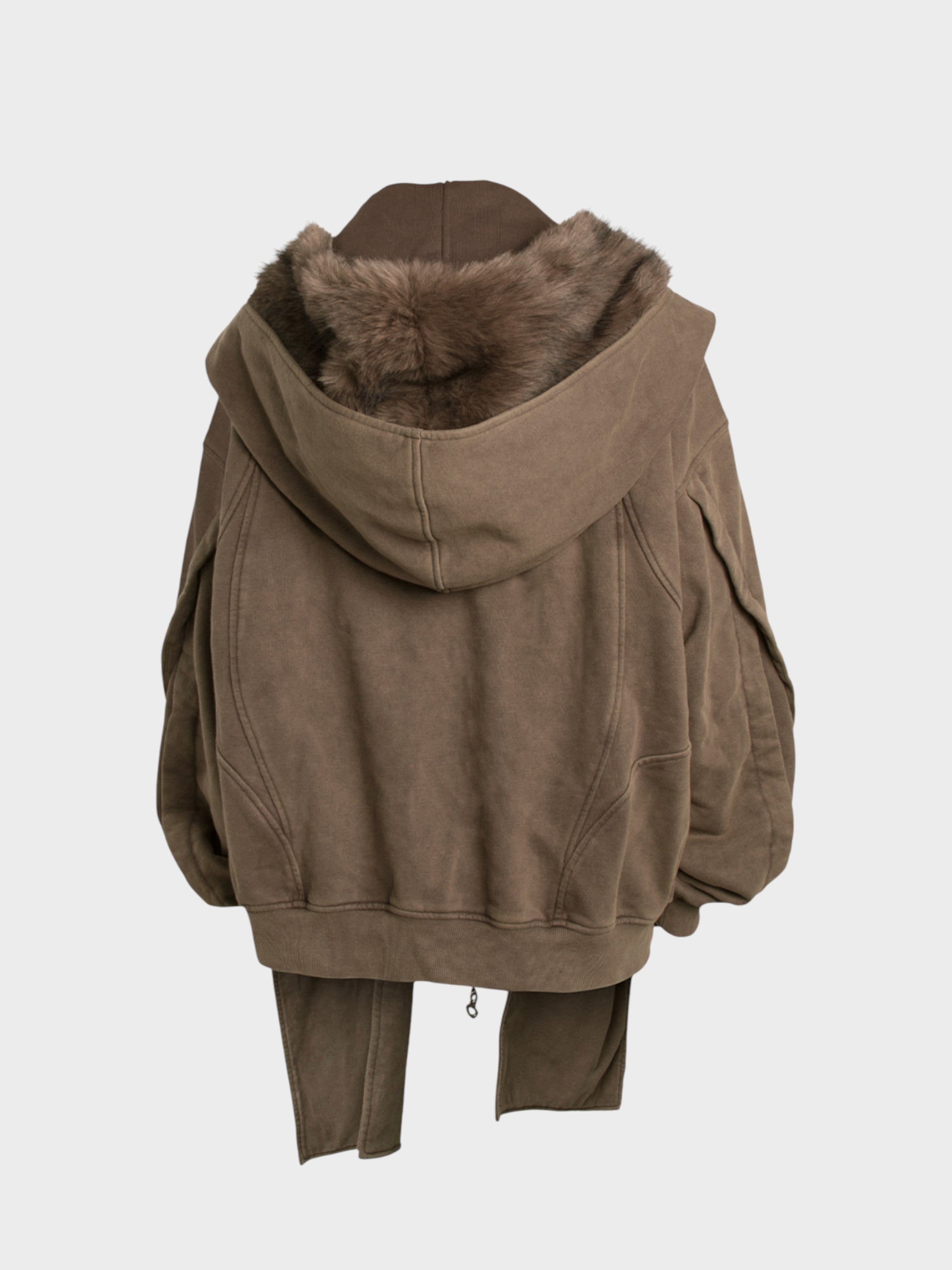 Veste Oversize Unisexe à Capuche Brun avec Écharpe Intégrée