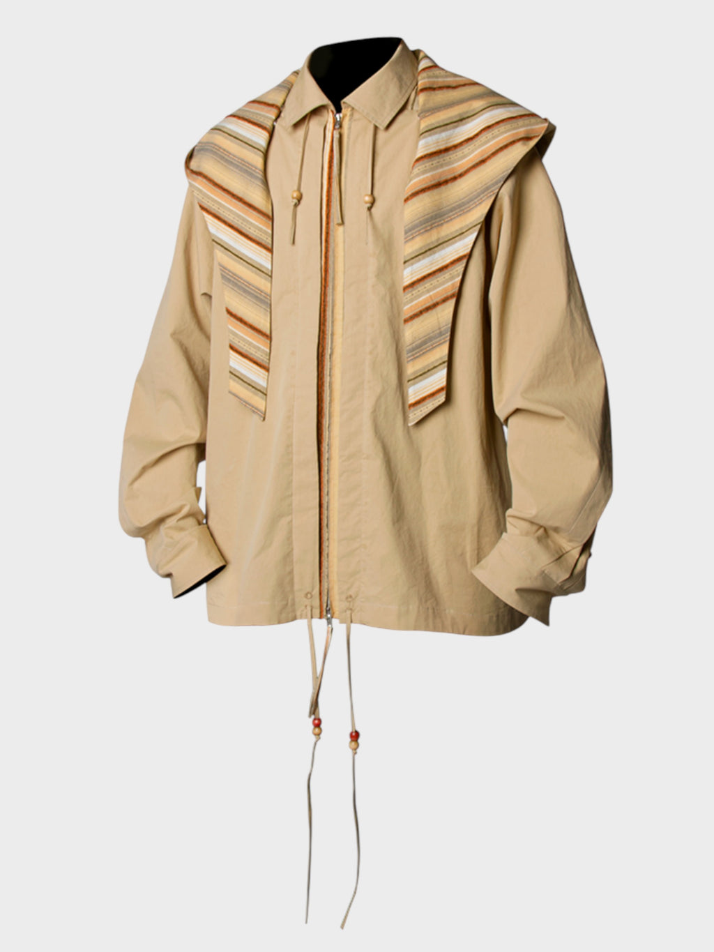 Veste Oversize Beige à Col Cape Rayé Unisexe