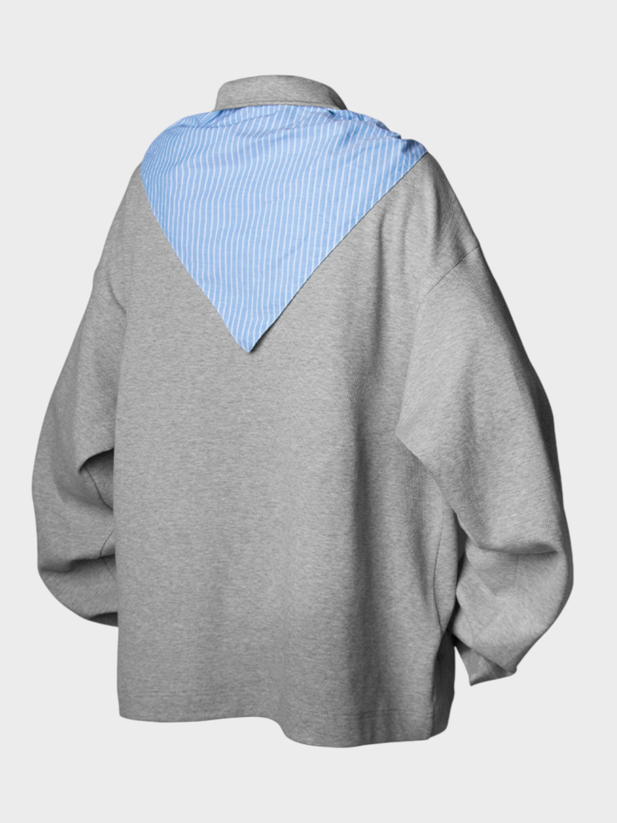 Pull Oversize Gris à Col Foulard Rayé – Effet Faux Layering