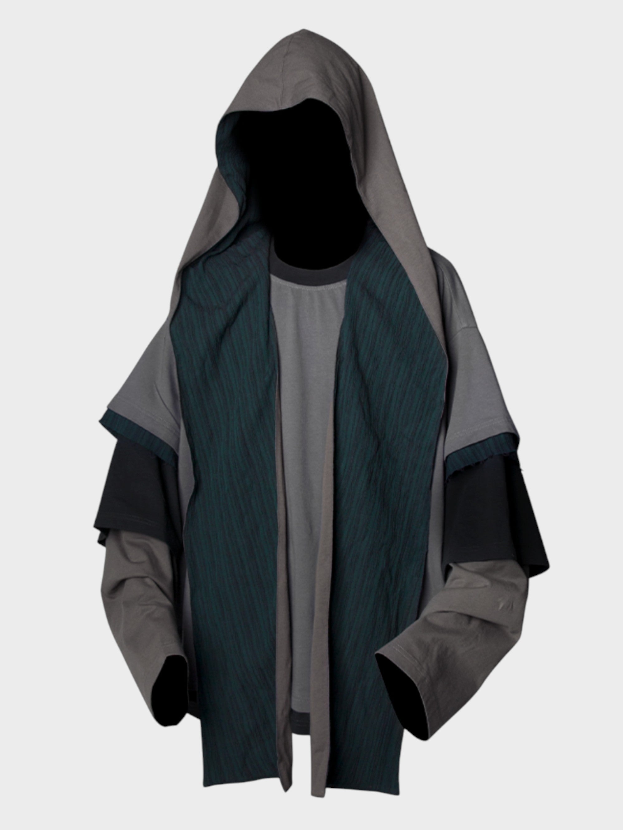 Veste Oversize à Capuche Patchwork – Effet Superposé Gris