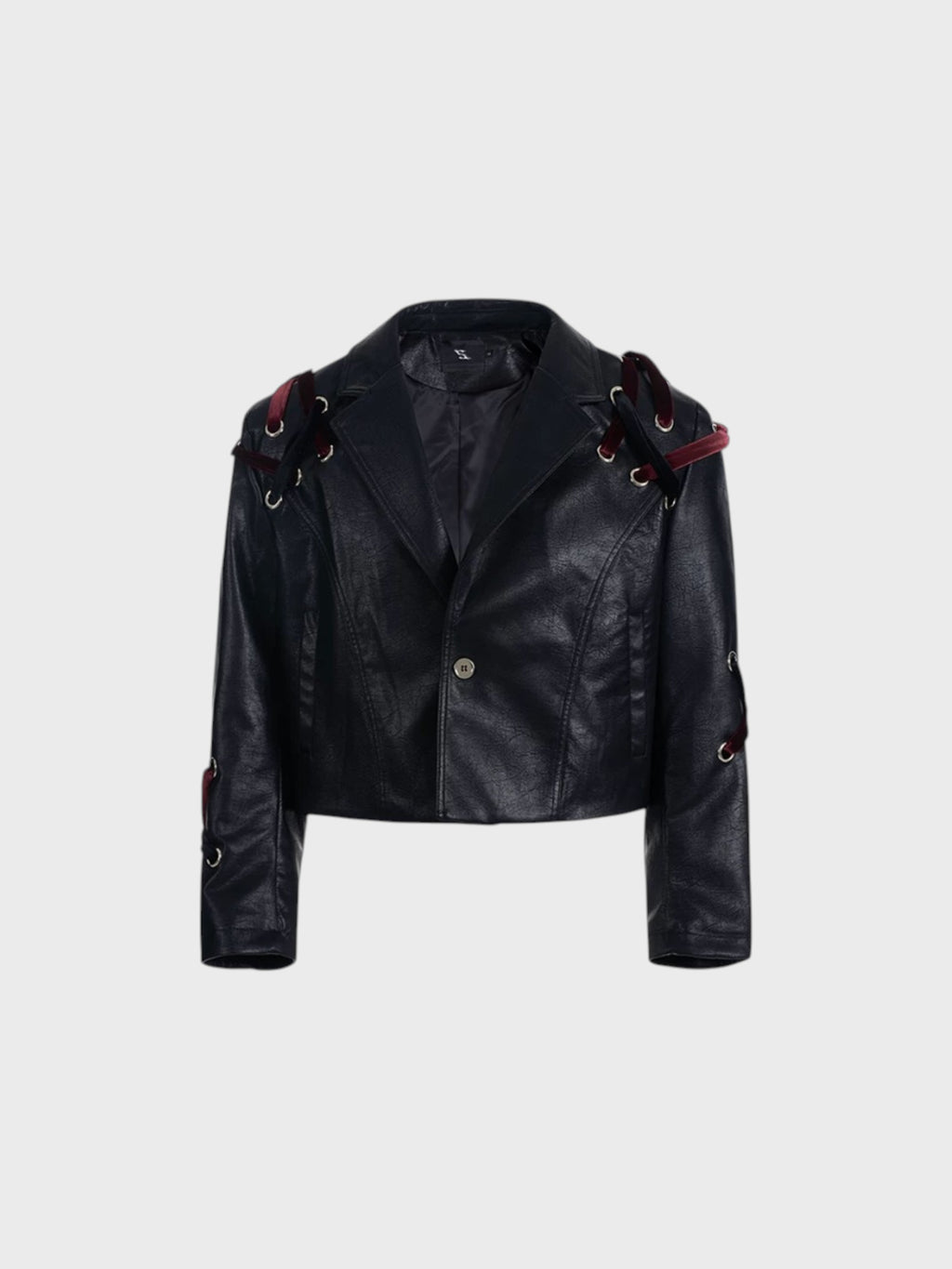 Veste Simili Cuir Courte Sangles Velours "Dark Rider" Noir Rouge Unisexe | STARTEXCEEDEND