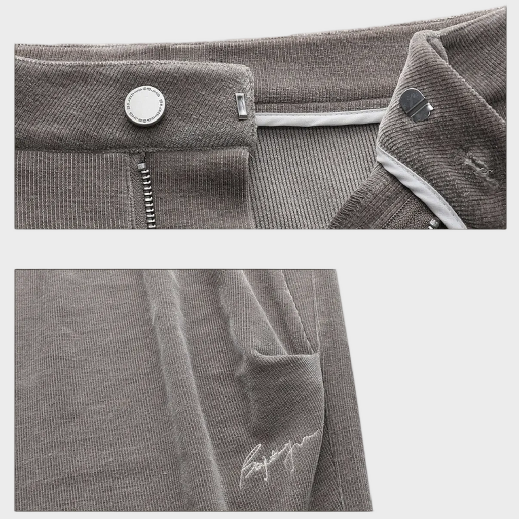Pantalon gris en velours côtelé à texture côtelée vue détaillée