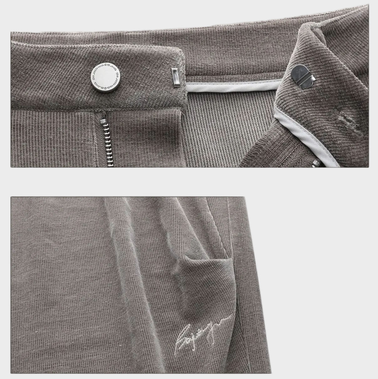 Pantalon gris en velours côtelé à texture côtelée vue détaillée