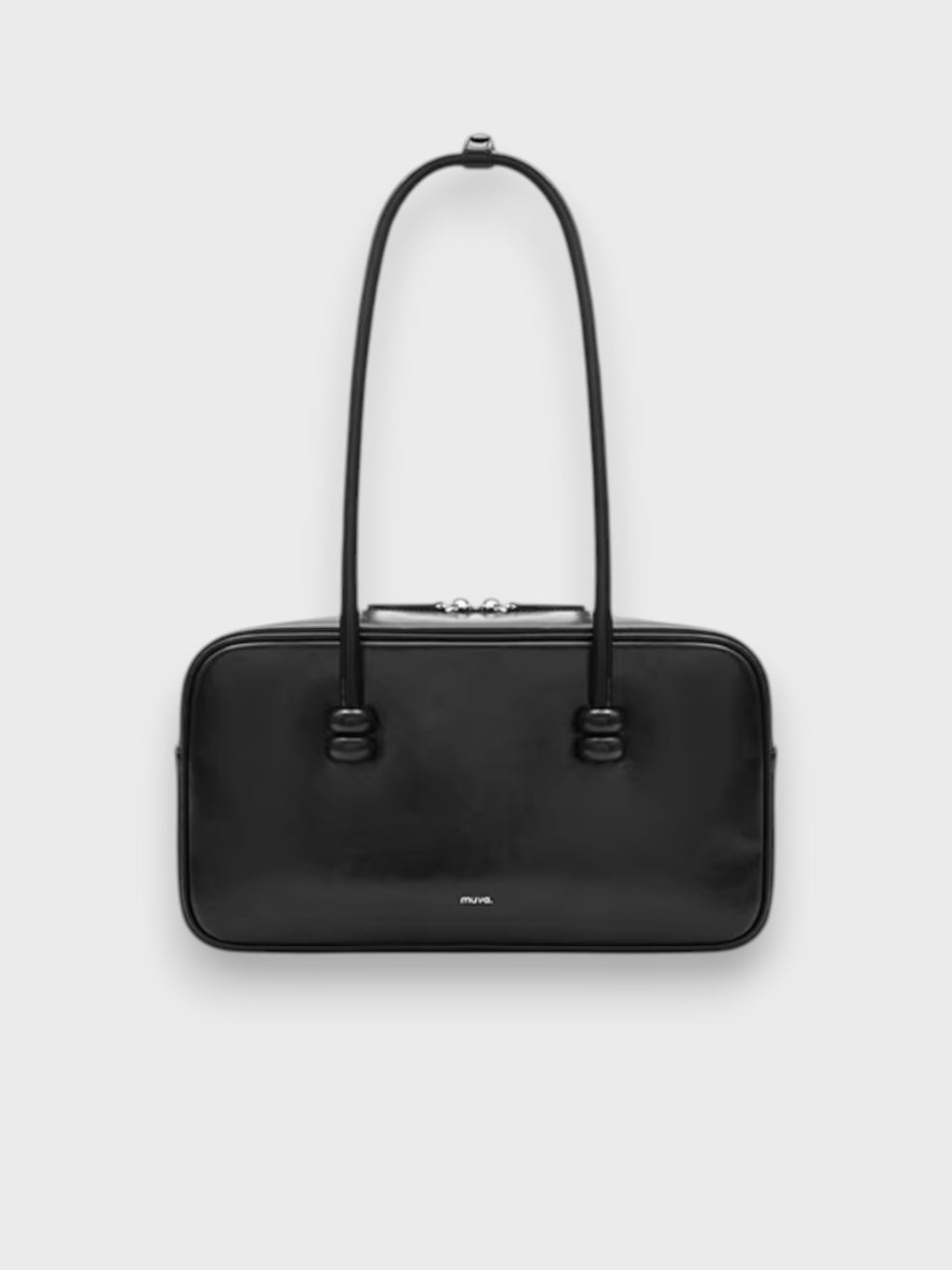 Sac Boston perlé MUVA noir en cuir, vue de face