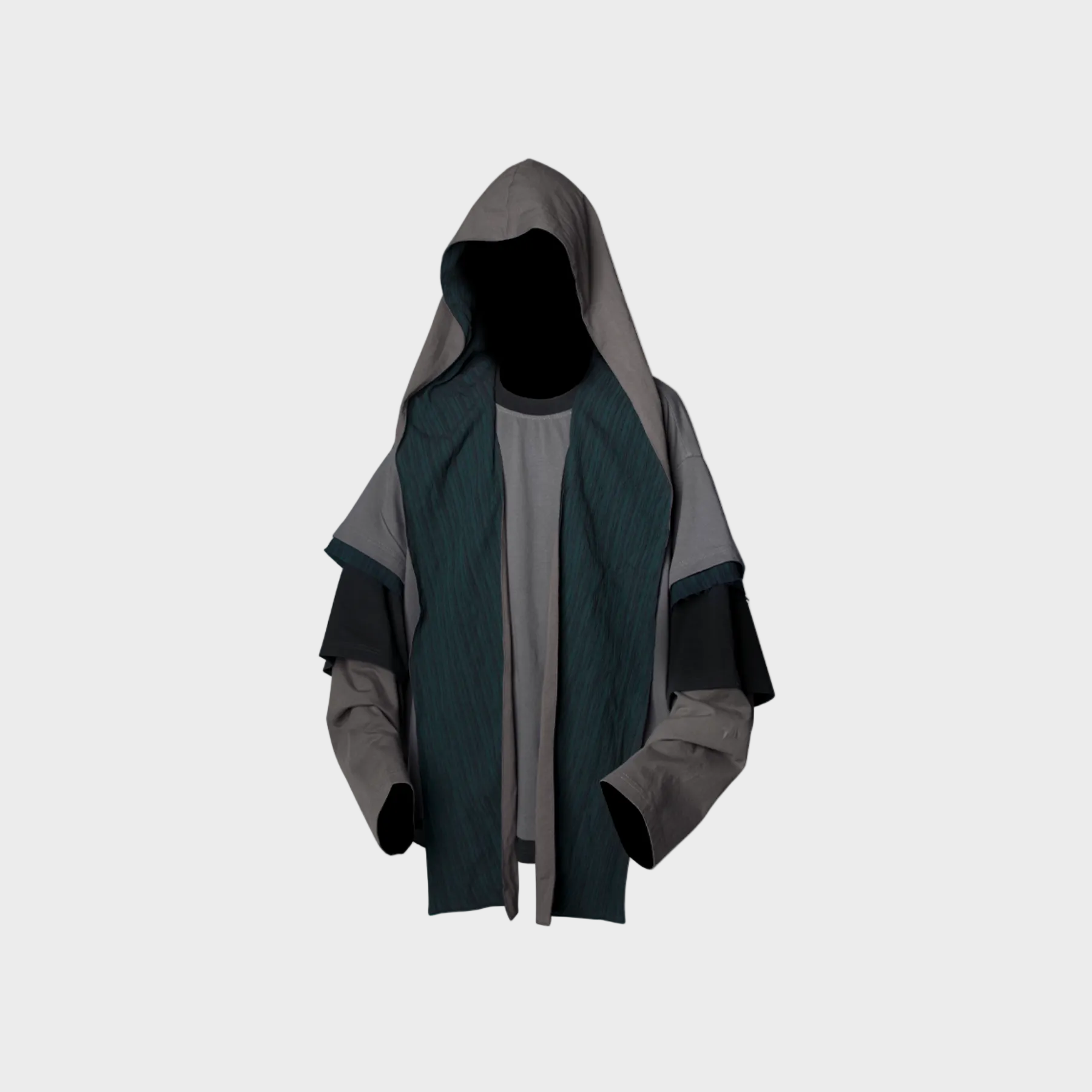 Veste Oversize à Capuche Patchwork – Effet Superposé Gris