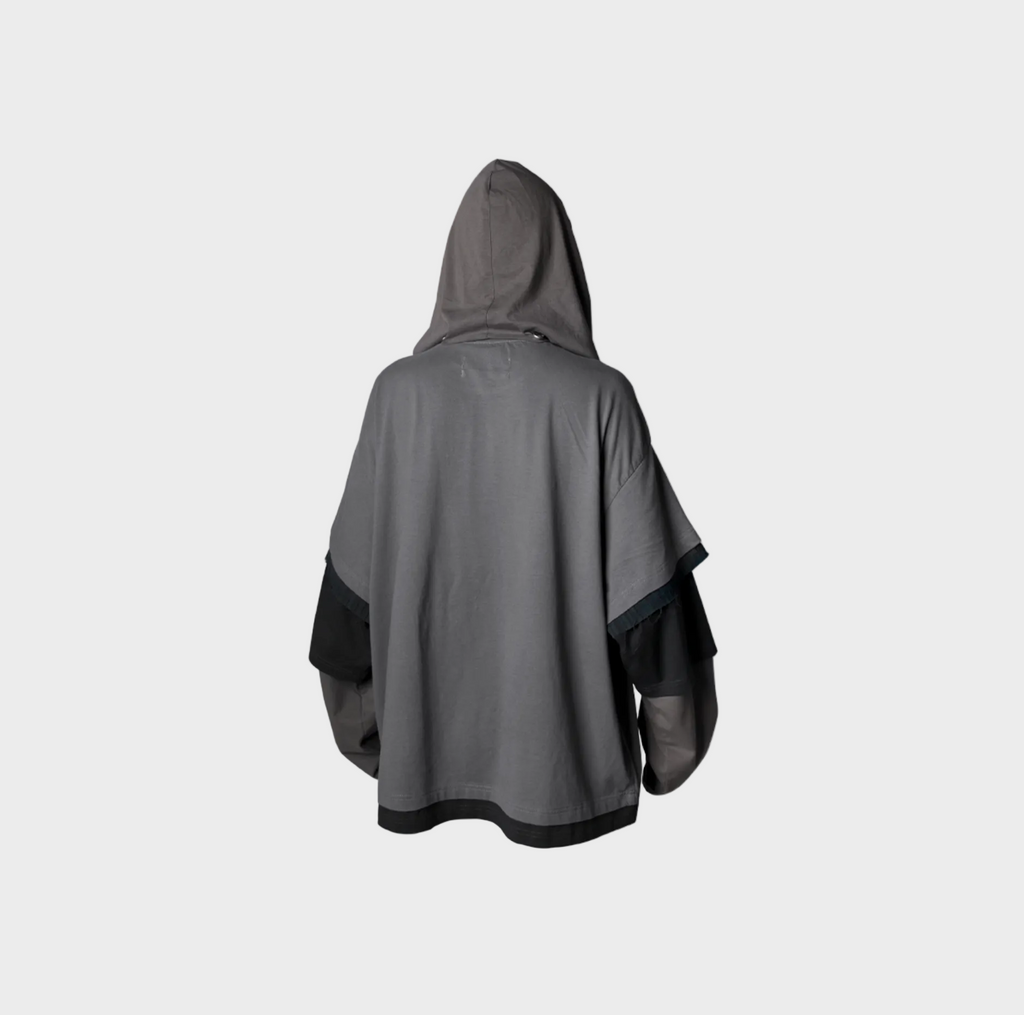 Veste Oversize à Capuche Patchwork – Effet Superposé Gris