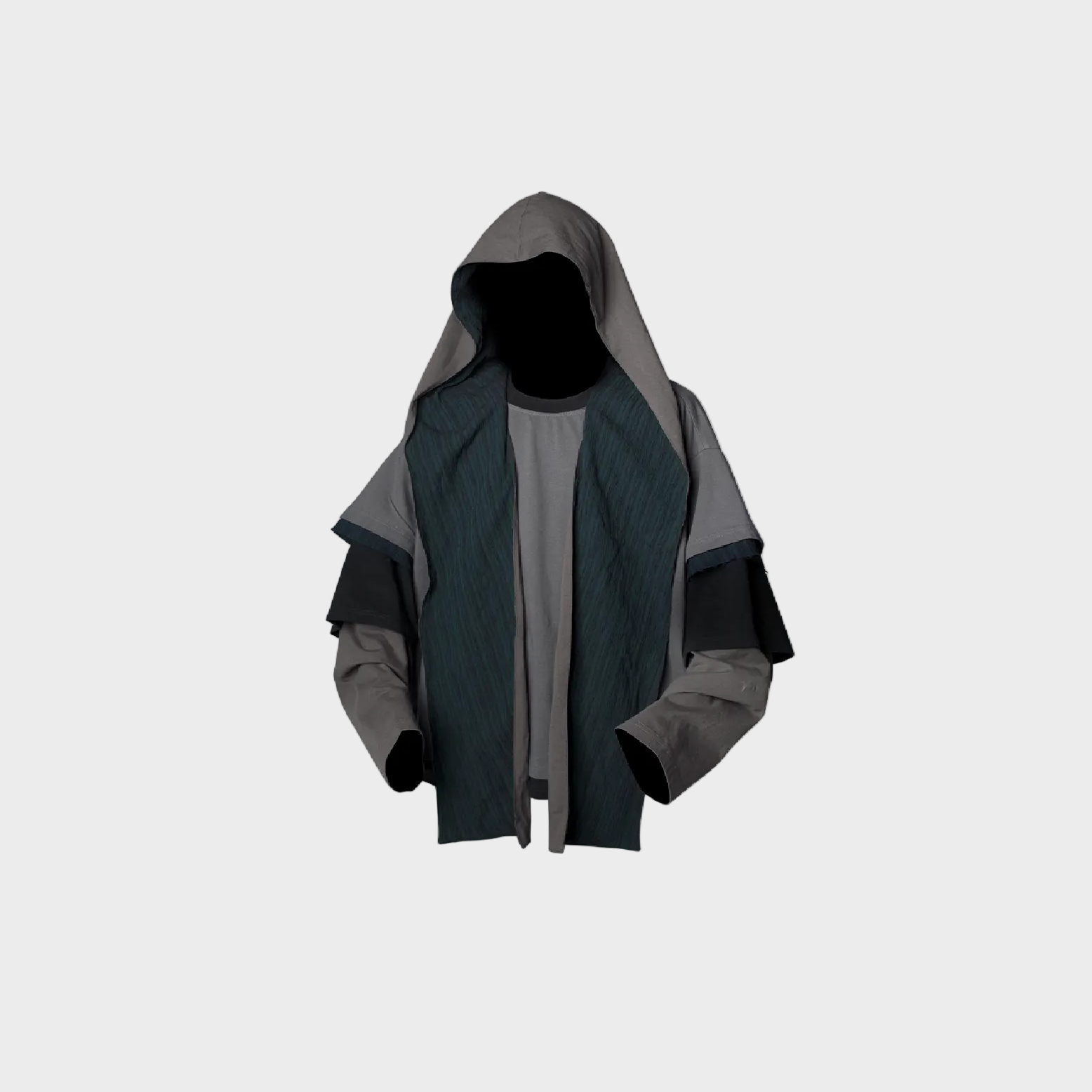 Veste Oversize à Capuche Patchwork – Effet Superposé Gris