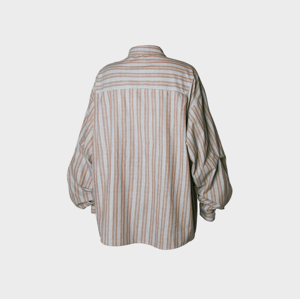 Chemise Oversize Rayée Unisexe à Manches Bouffantes