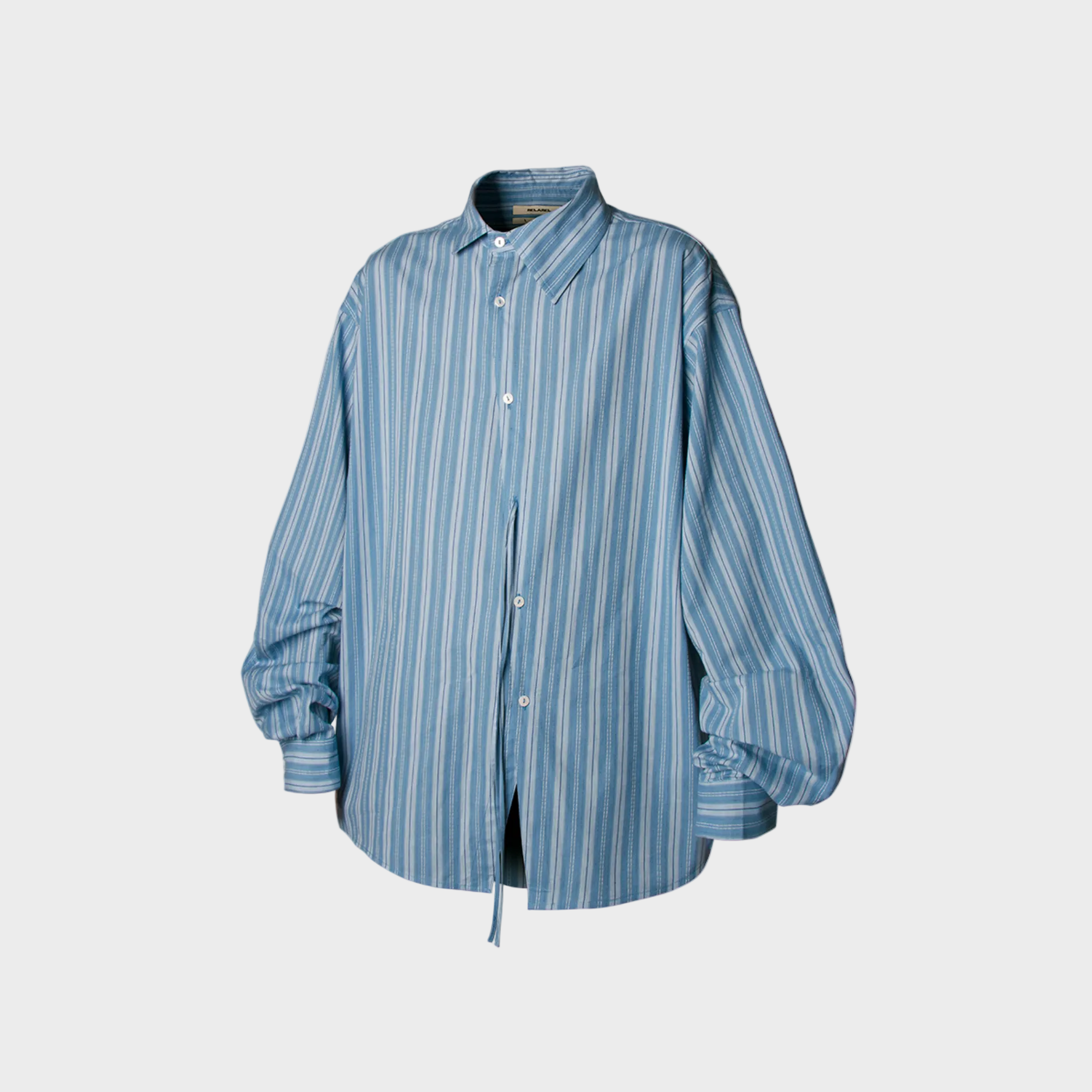 Chemise Oversize Rayée Bleu Unisexe à Manches Bouffantes