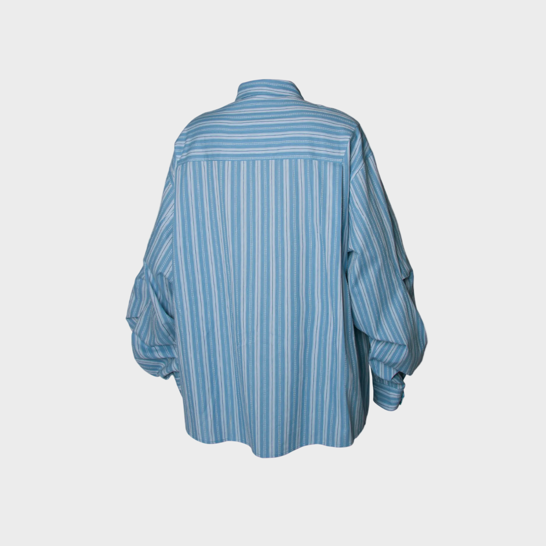 Chemise Oversize Rayée Bleu Unisexe à Manches Bouffantes