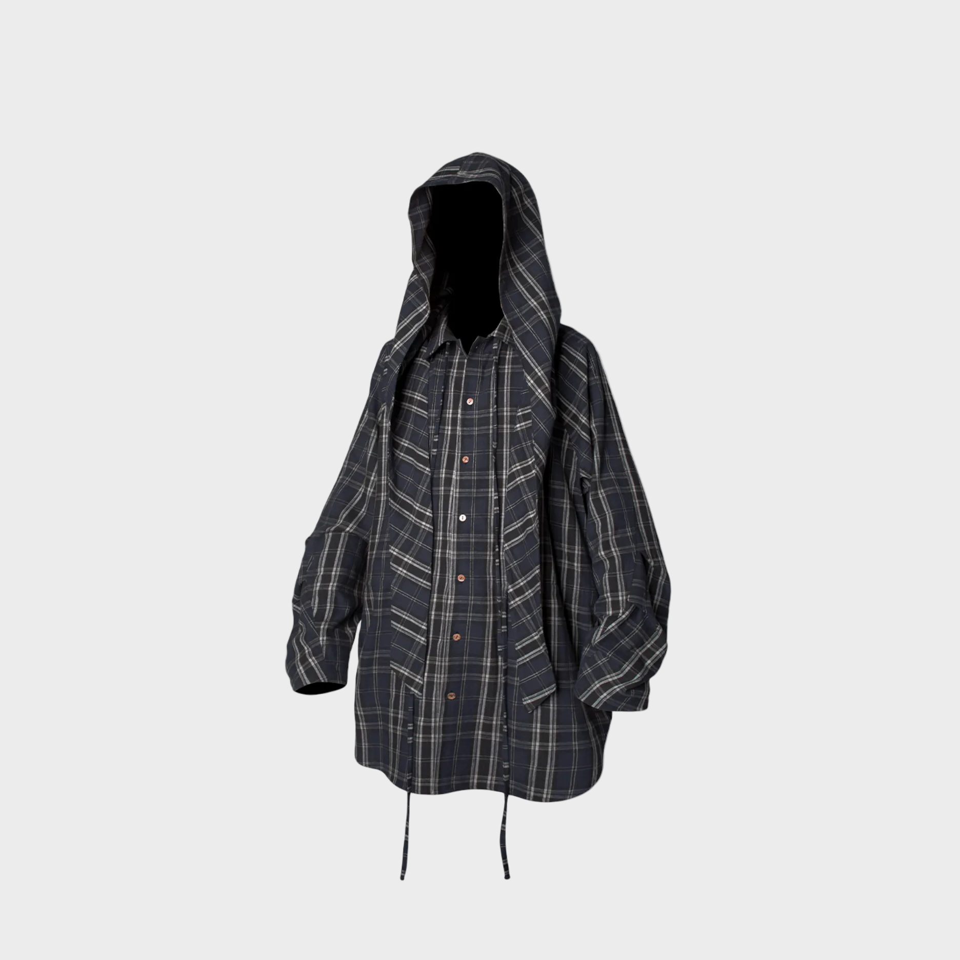 Chemise Oversize à Capuche Unisexe à Carreaux Noir