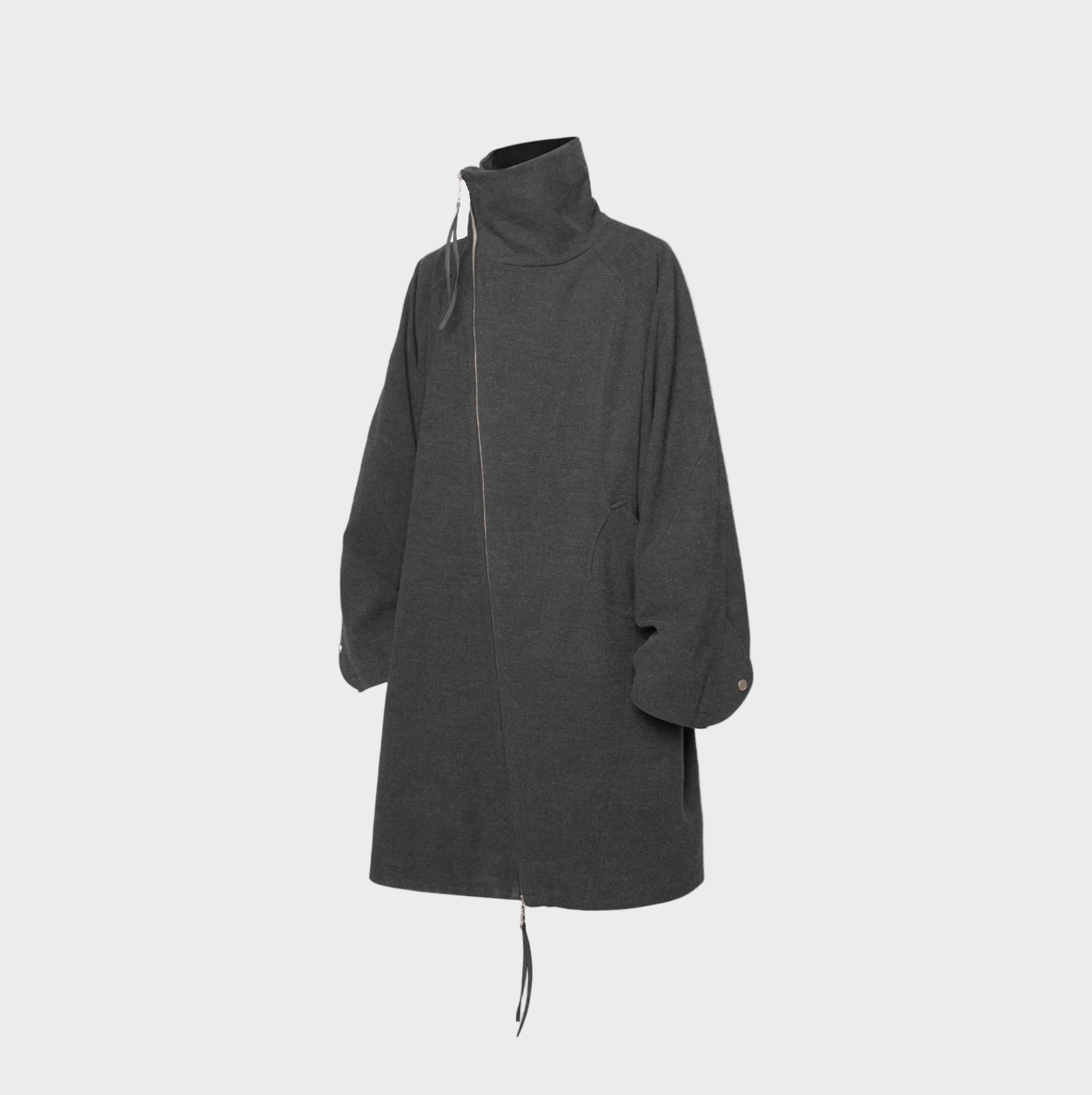 Manteau Oversize Gris Anthracite à Col Montant Unisexe