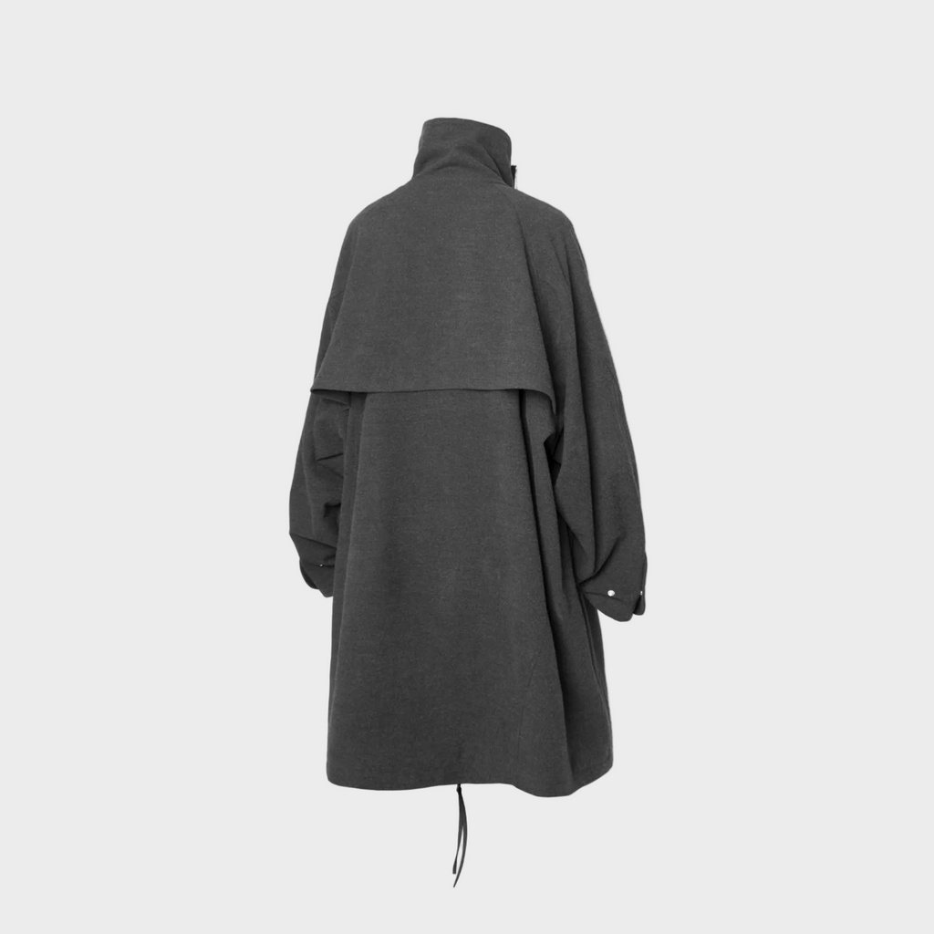 Manteau Oversize Gris Anthracite à Col Montant Unisexe