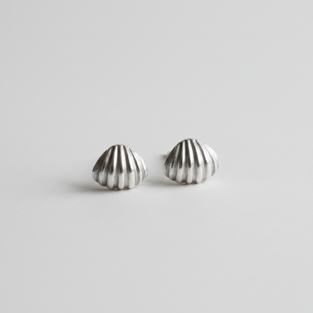 Silver Seashell Earrings - Marine Sculpted Minimalist Jewelry