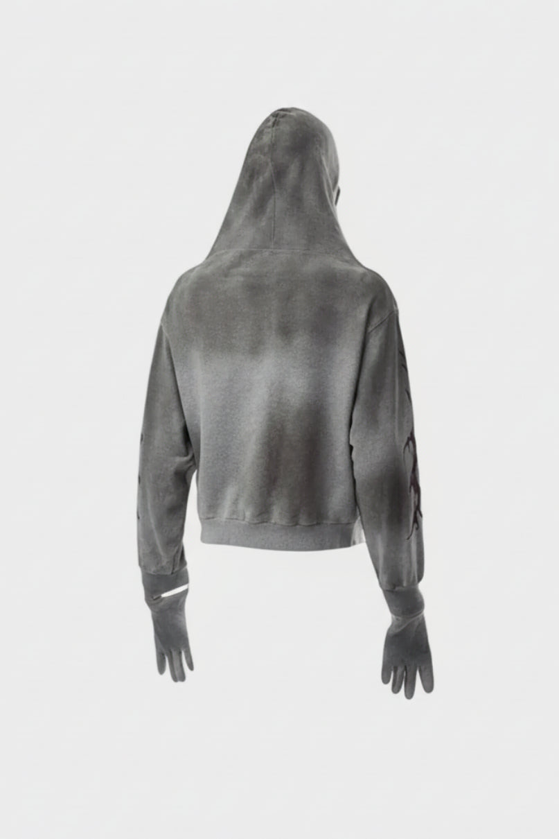 Sweat à capuche zippé tie-dye gris vue de dos