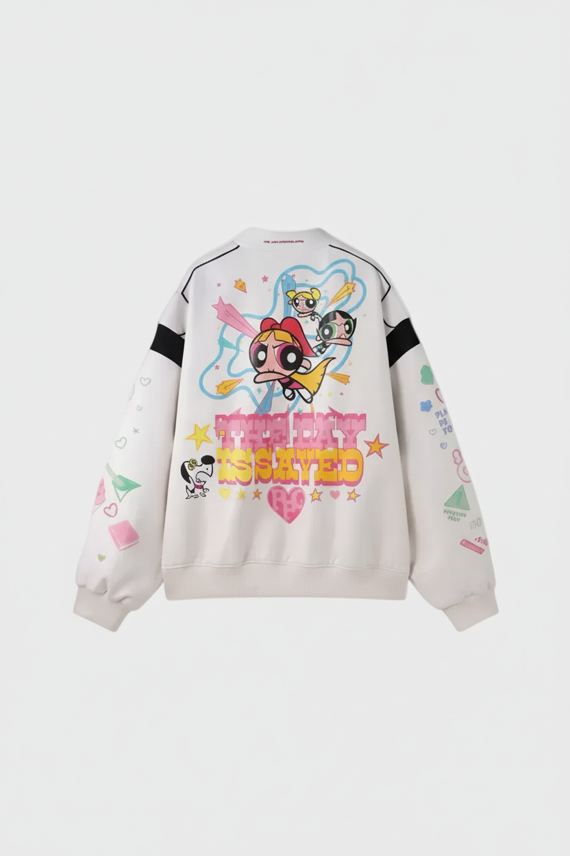 Sweatshirt Graphique Powerpuff Girls BJHG blanc en coton, vue de dos
