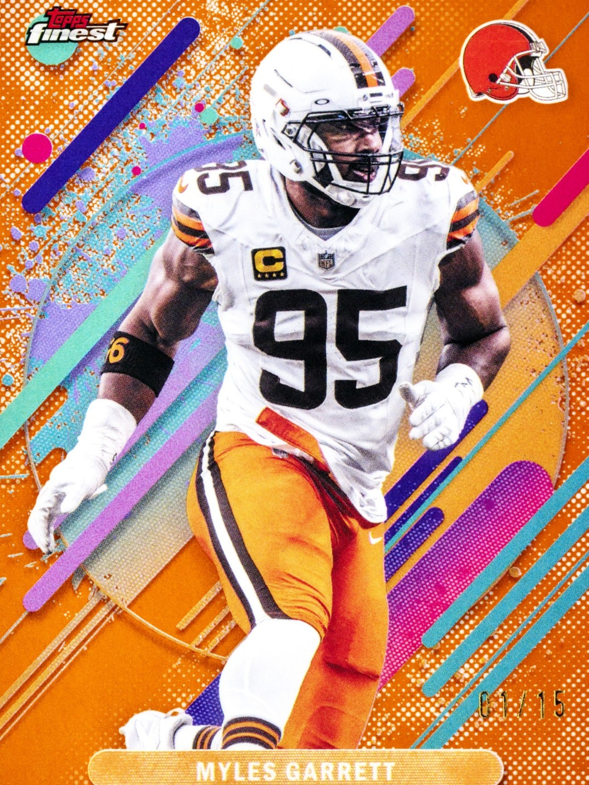 Topps Finest Football 2025 - Carte Myles Garrett parallel orange numérotée 01/15, Cleveland Browns, NFL
