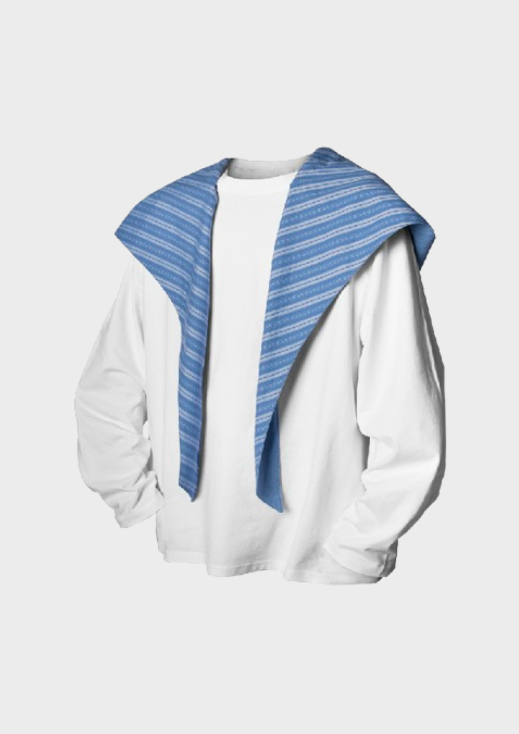 Sweat blanc avec panneau d’épaule rayé bleu effet faux layering