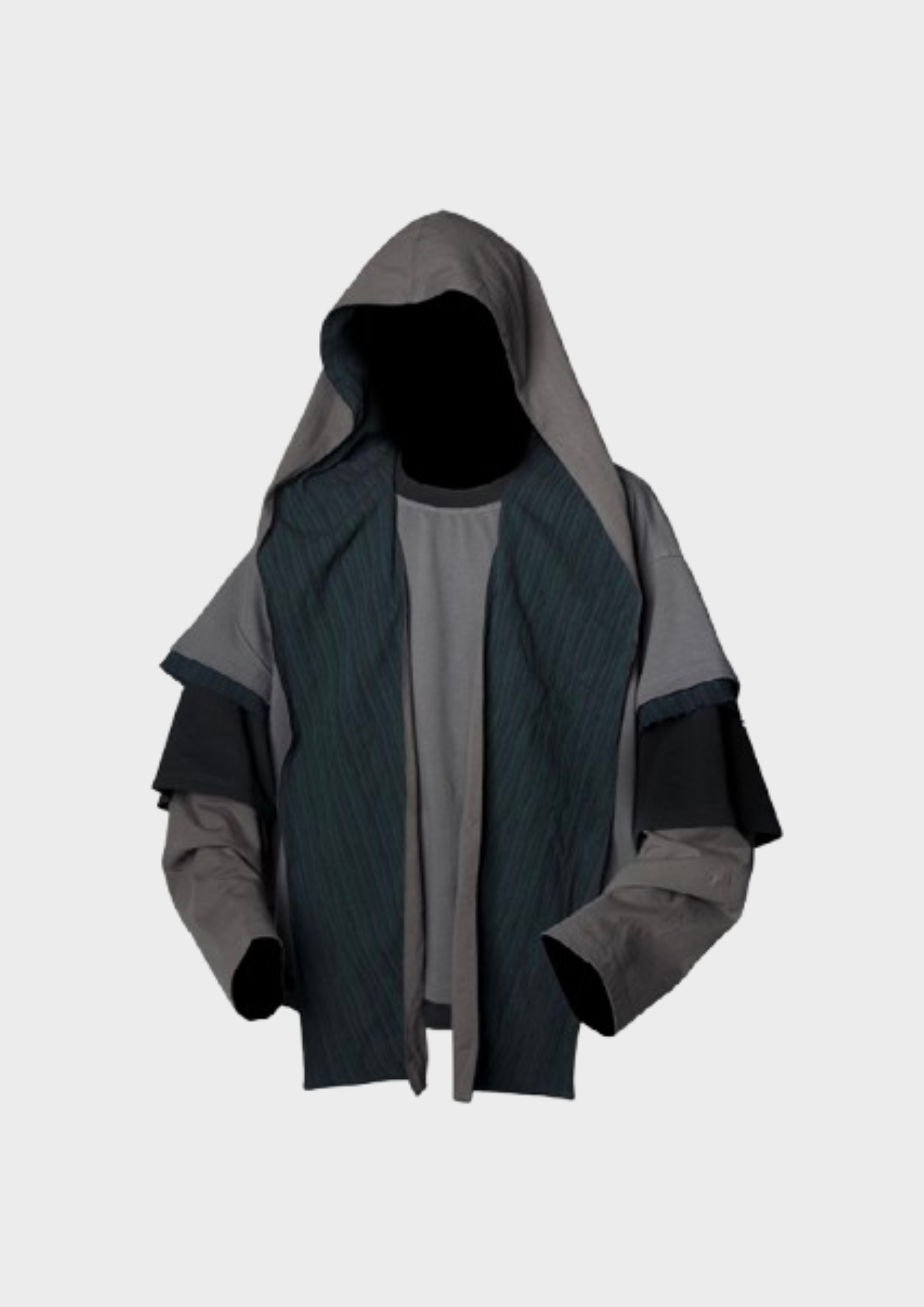 Veste oversize patchwork gris vert foncé à capuche effet superposé