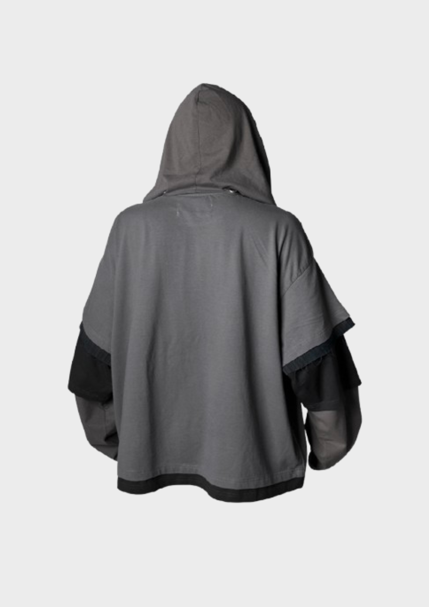 Vue arrière de la veste patchwork gris à capuche coupe oversize