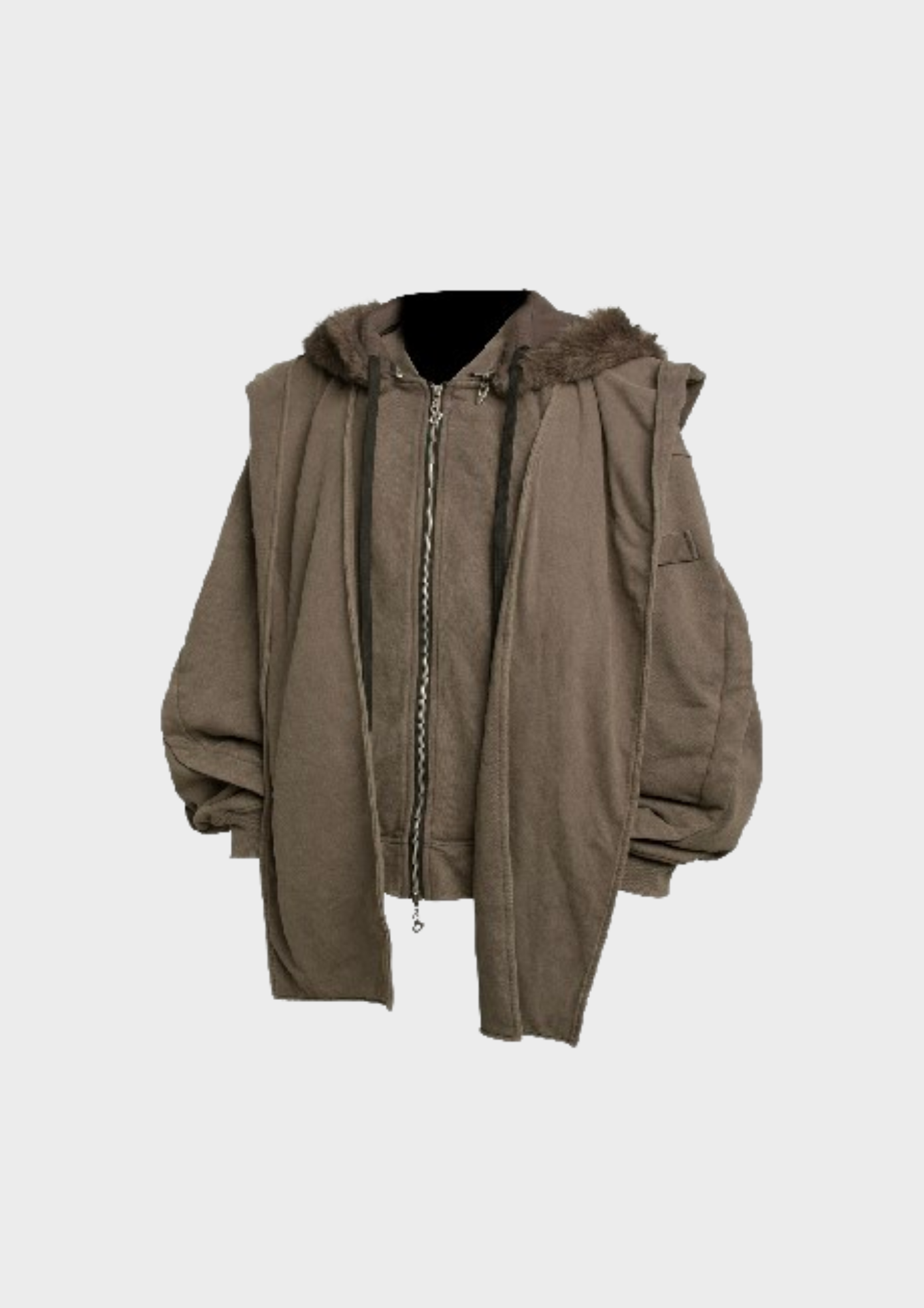 Veste oversize unisexe brune avec capuche et écharpe intégrée