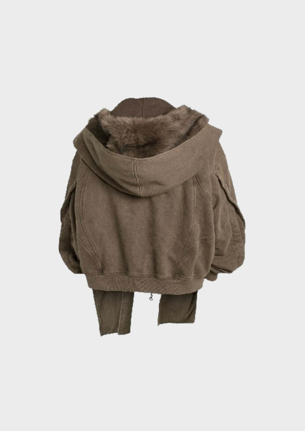 Vue arrière de la veste oversize brune unisexe à capuche