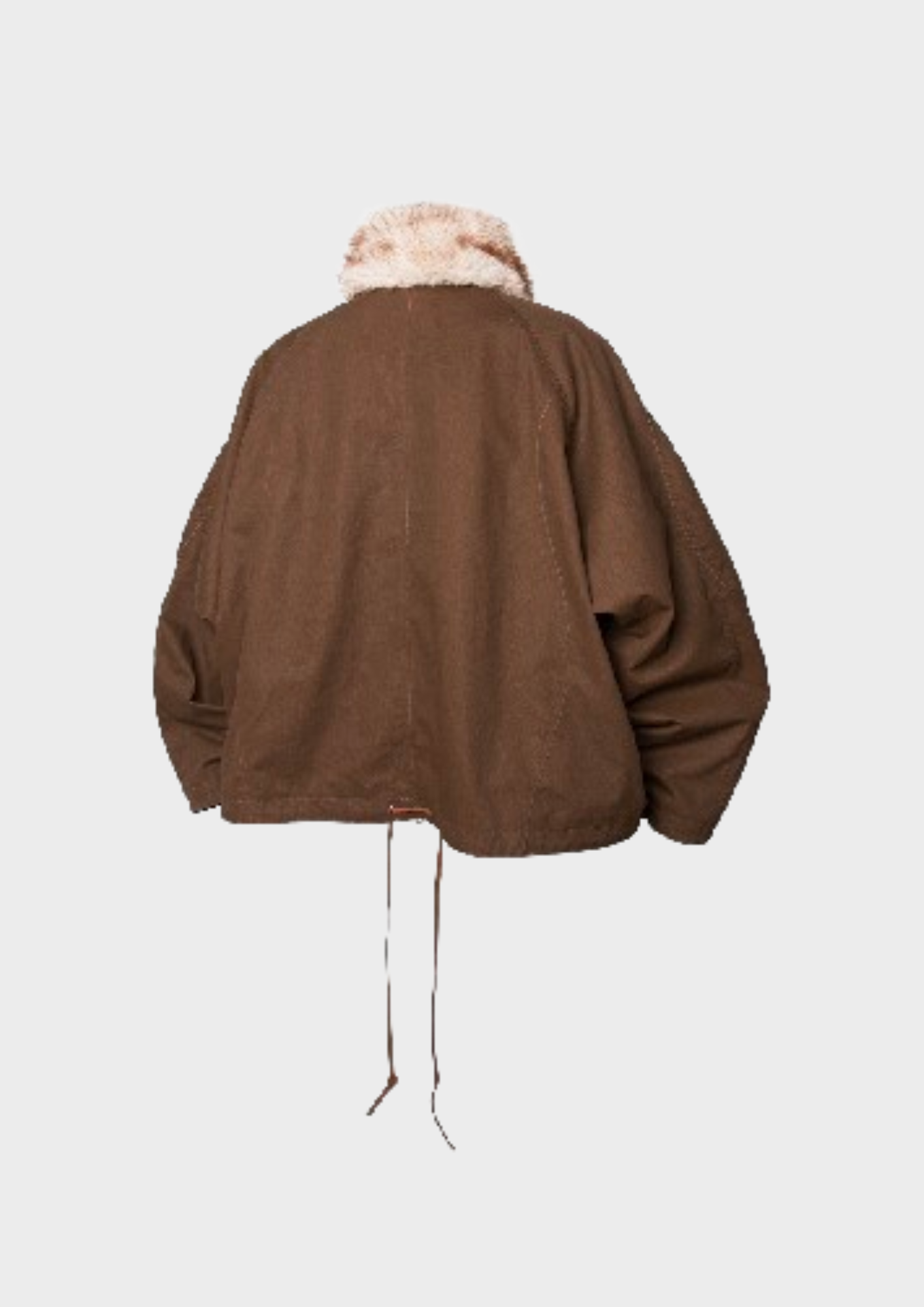 Haut Unisexe Brun à Col Fourrure Synthétique et Cordons – Coupe Oversize