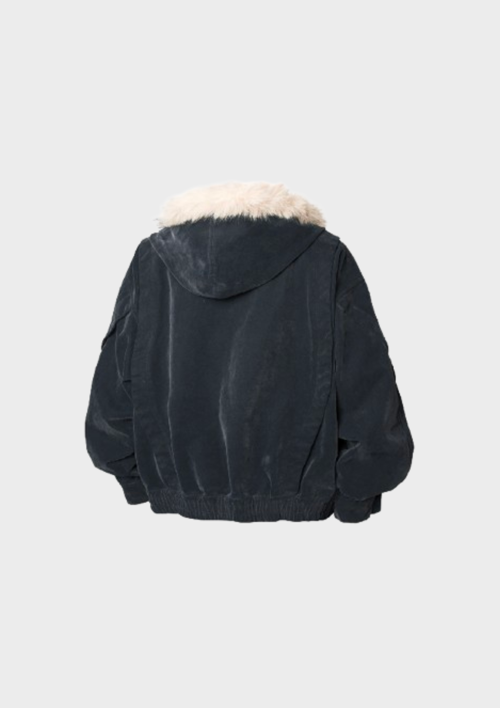 Vue arrière de la veste bleu nuit unisexe avec capuche et coupe ample