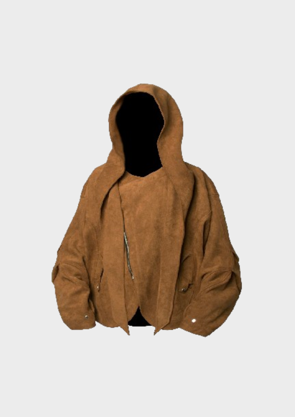 Veste oversize caramel à capuche en suédine, vue de face
