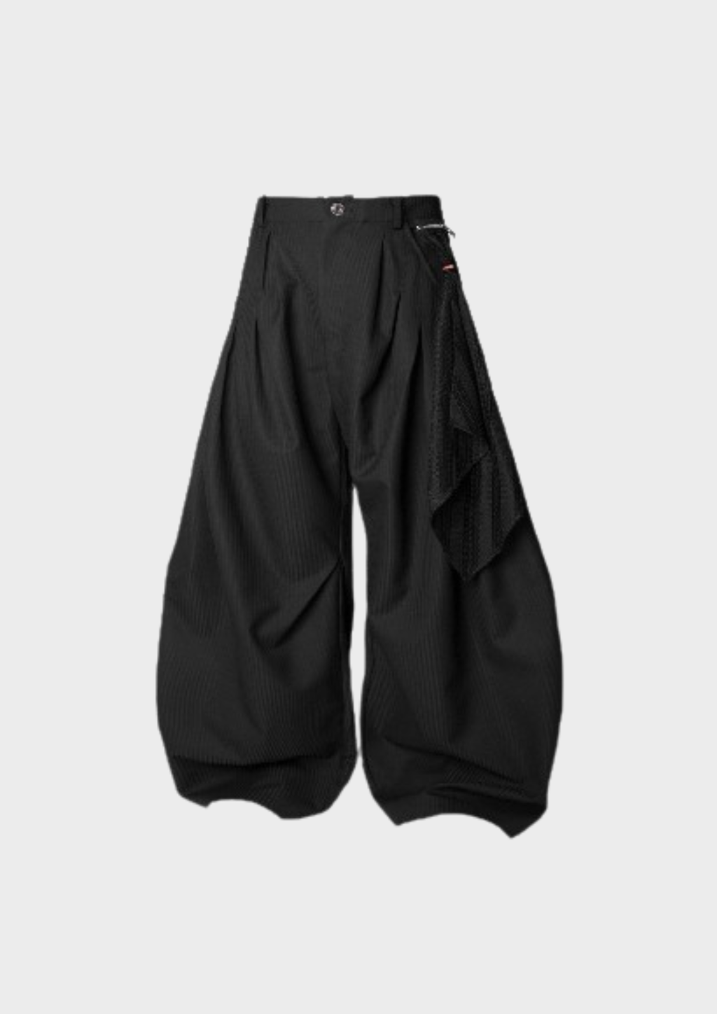 Pantalon RELABEL noir à plis architecturaux, vue de face