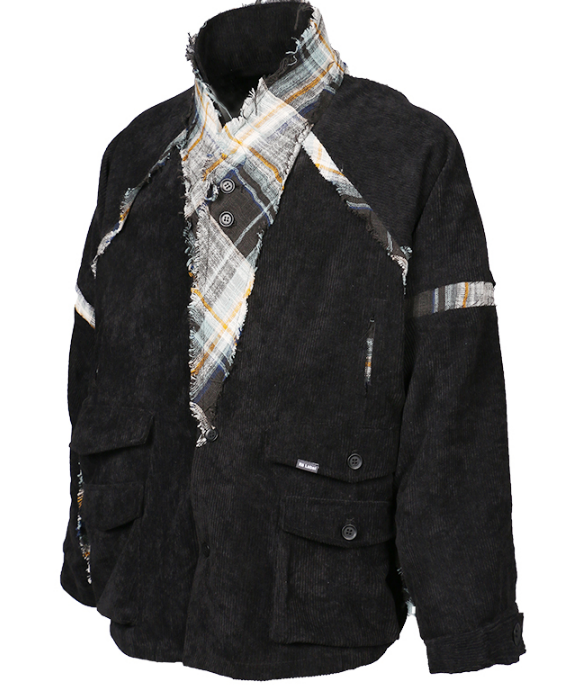 Veste Cape Déstructurée en Velours CôteBlazer Ample à Zips Multiples et Poches en Relief Noir | RELABELlé Noir | RELABEL