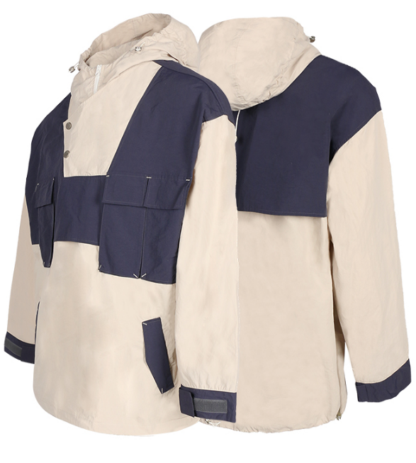 Veste à Capuche Bicolore et Poches en Volume Bleu et Écru | RELABEL