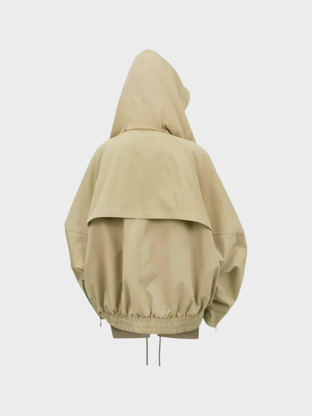 Veste RELABEL beige oversize à capuche et col cape, vue de dos sur fond blanc
