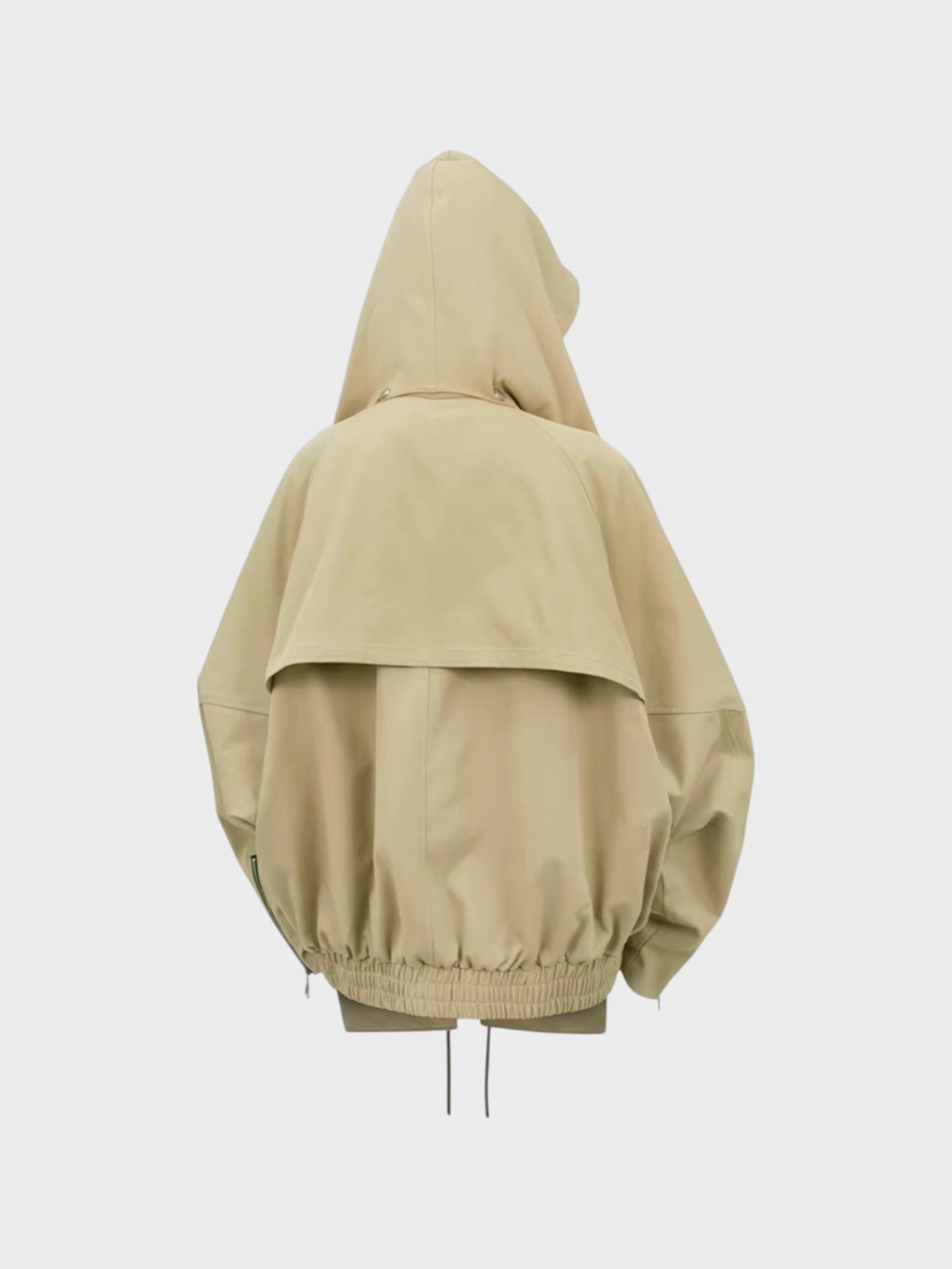 Veste RELABEL beige oversize à capuche et col cape, vue de dos sur fond blanc
