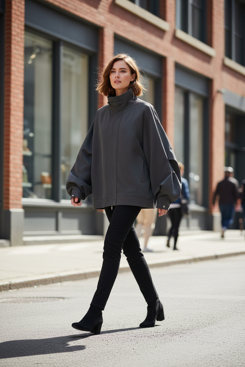 Veste RELABEL gris foncé oversize à col montant zippé avec manches larges
