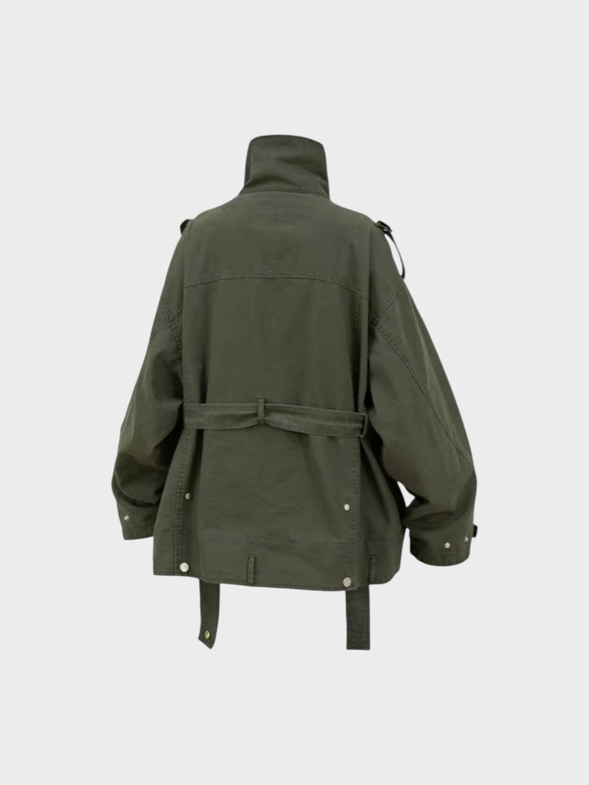 Veste RELABEL kaki oversize style militaire, vue de dos sur fond blanc
