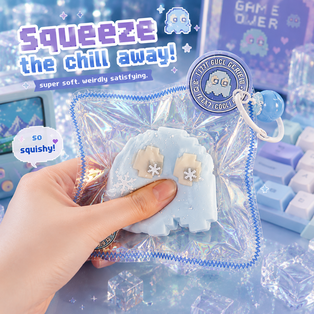 Jouet Squishy Tiny Ice Ghost Pixel Kawaii Anti-Stress | Crazy Gugu
