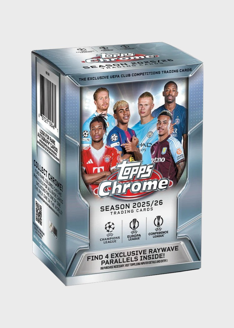 Carte à collectionner Chrome Topps UEFA Club Competitions 2025-26, boîte Value face avant
