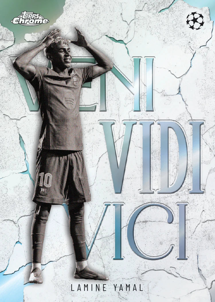 Carte à collectionner Chrome Topps UEFA Club Competitions 2025-26, Lamine Yamal insert Veni Vidi Vici