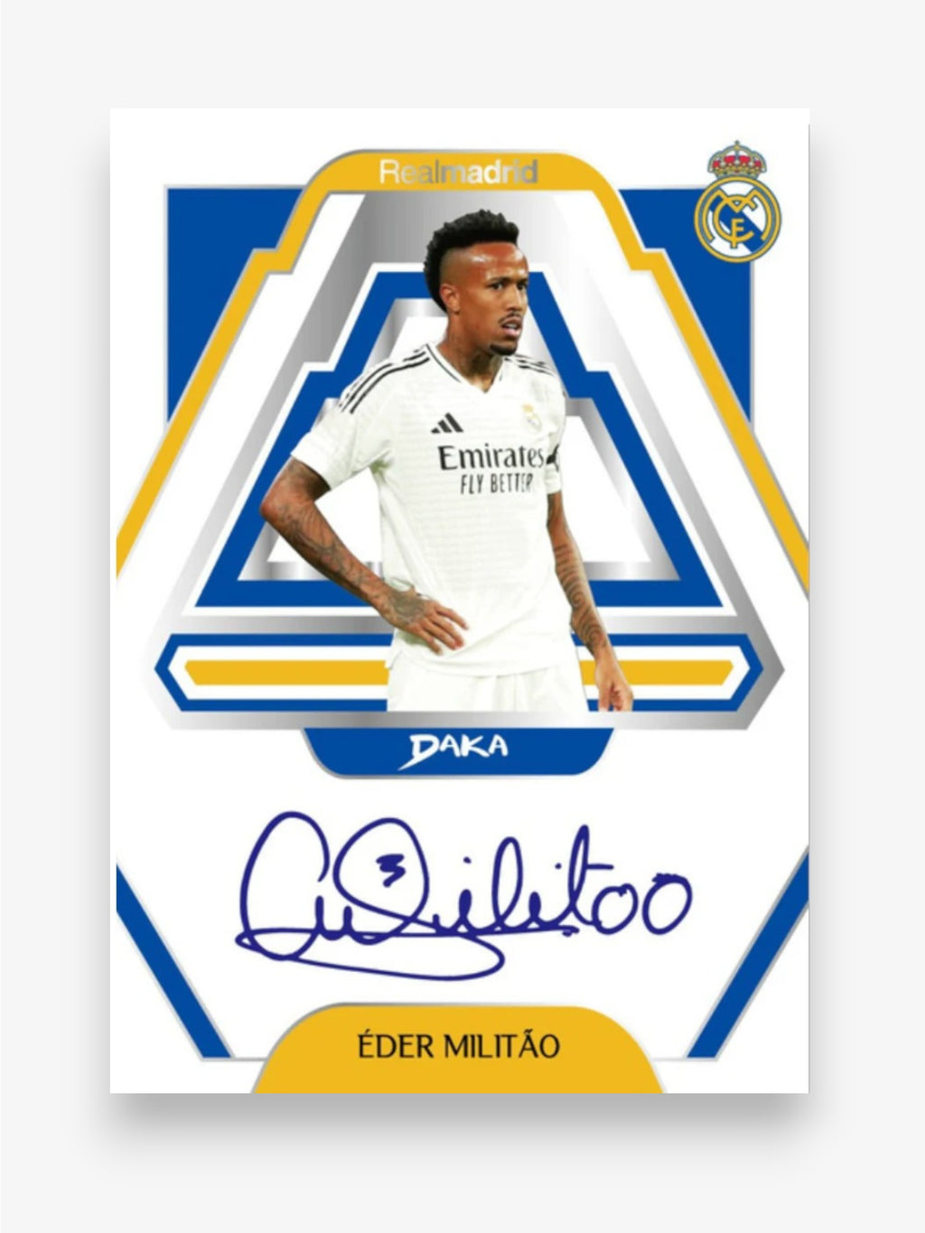 Carte autographe DAKA Real Madrid Éder Militão 2024-25, autographe design triangulaire
