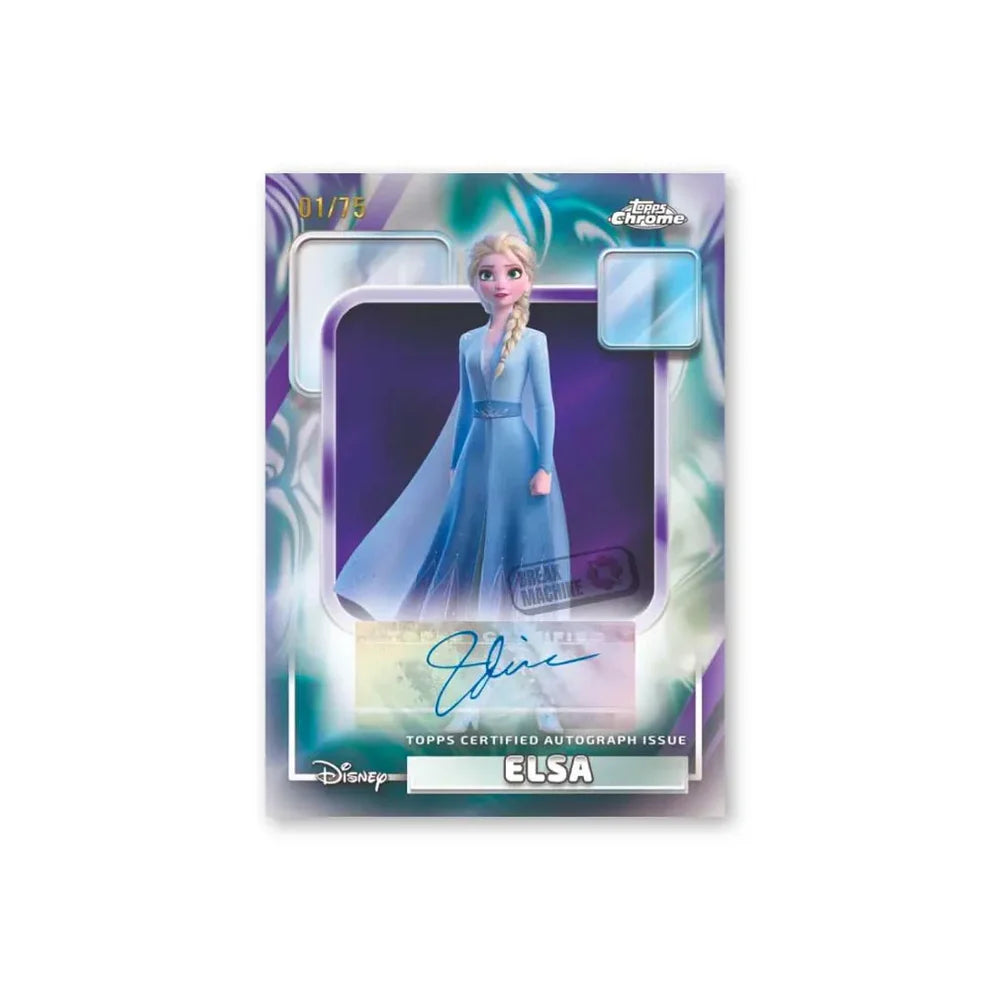 Carte Chrome autographe Topps Disney Elsa Frozen 2026, autographe 01 sur 75