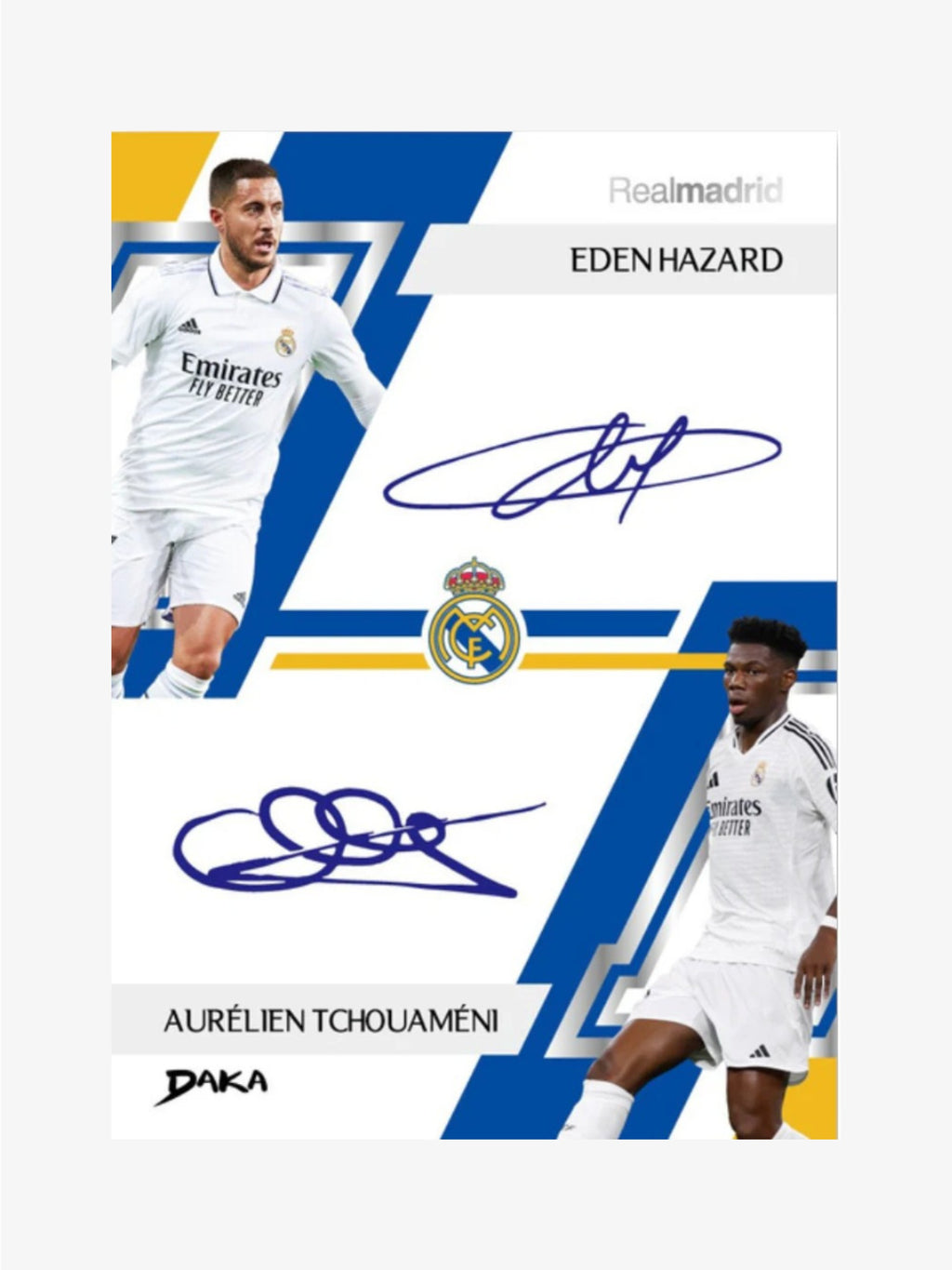 Carte double autographe DAKA Real Madrid Hazard Tchouaméni 2024-25, double autographe