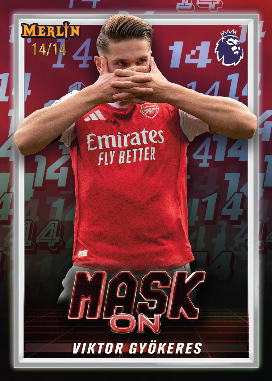 Carte Topps Merlin Premier League 2026 Mask On Viktor Gyökeres Arsenal numérotée 14/14